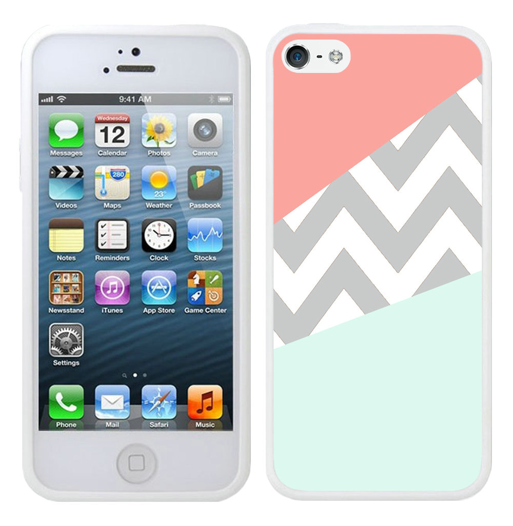 Case Coral Mint Grey Chevron White iPhone 5 5S Case